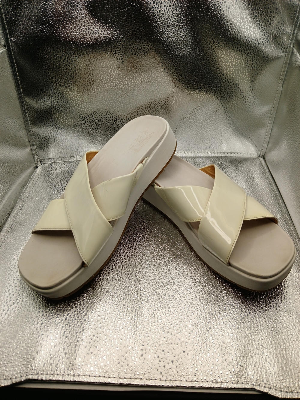 UGG Cream Patent Leather Crossover Slide Sandals Women's Size 10